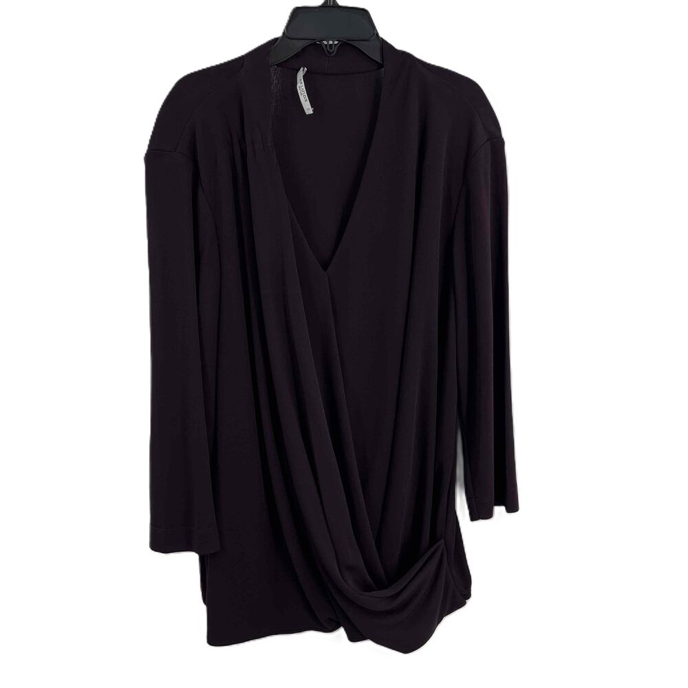 MM LaFluer Dark Red Long Sleeve V‎ Neck Draped Blouse Womens 1X